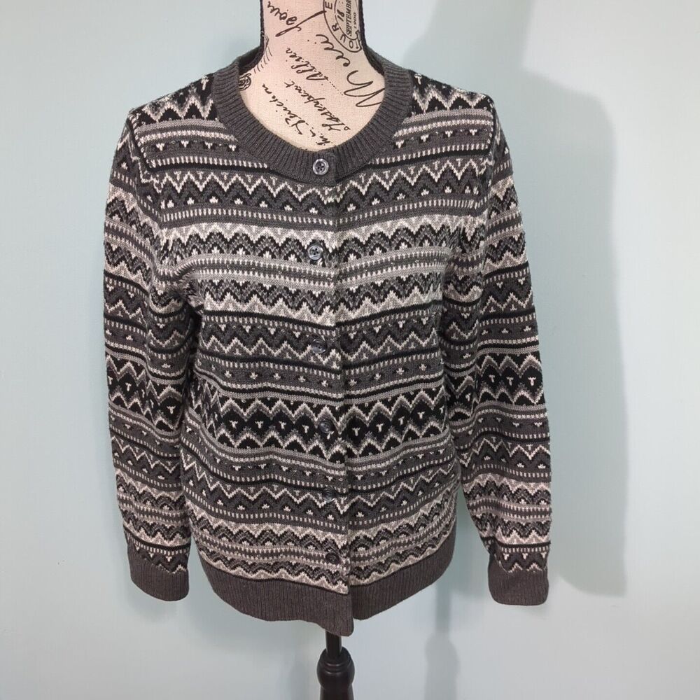 Talbots Fair Isle Lambswool Blend Cozy Beaded Cardigan Sweater petite large